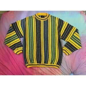 Vintage Bergati 3D Knit Sweater Blue Y2K Crosby 90s Coogi Style Hip Hop Sz 2xL
